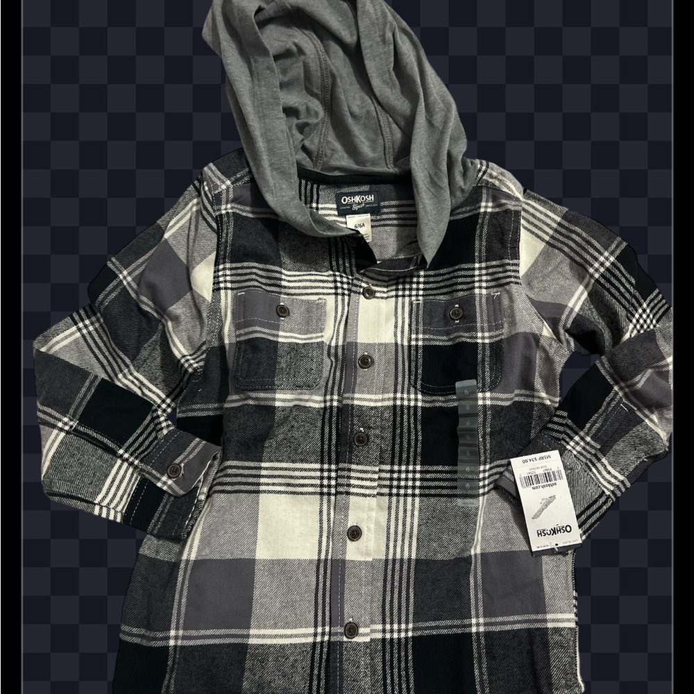 OshKosh B'gosh Kids Black and White Plaid Hoodie